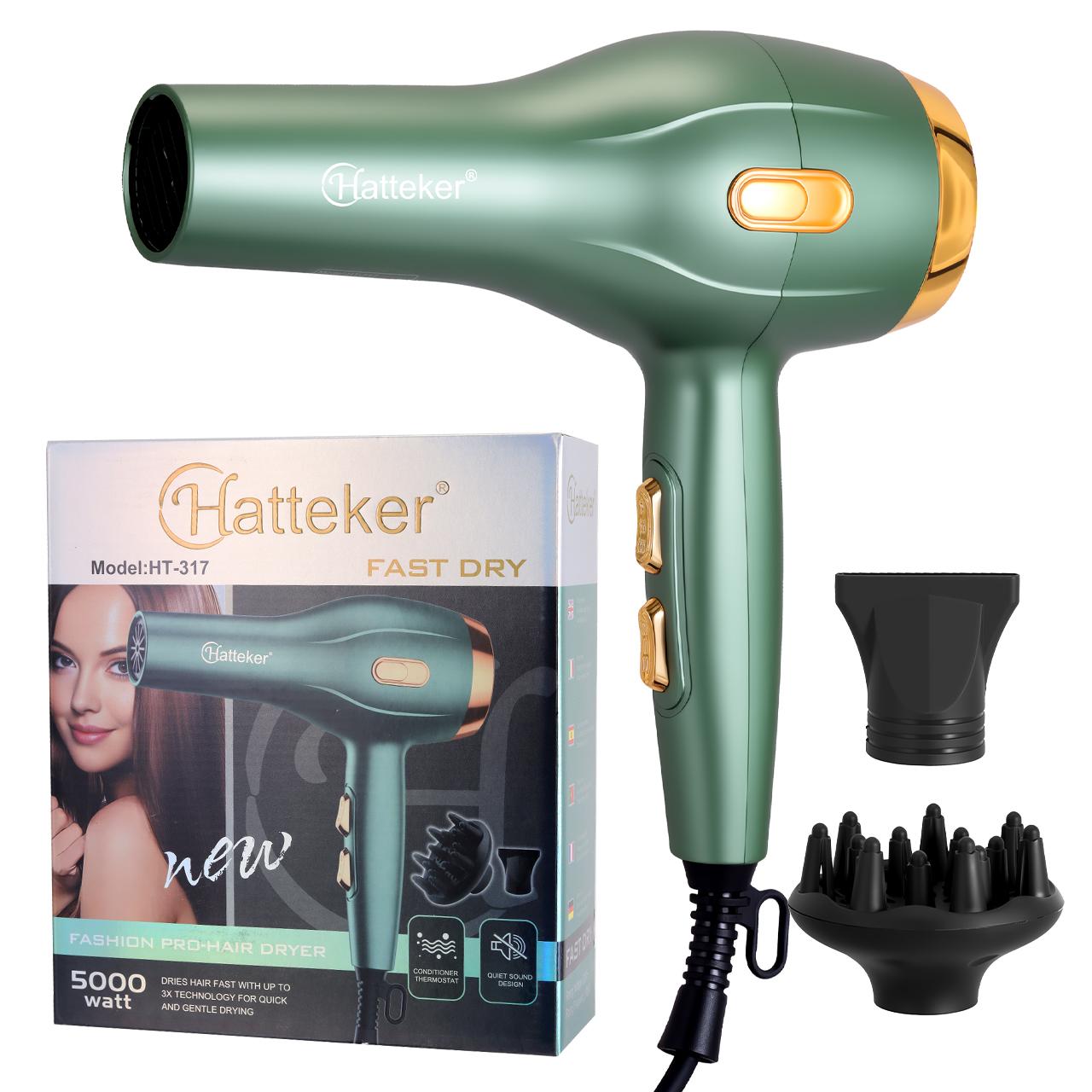 

Hatteker 5000W Powerful Hair Dryer 3X Motor with Negative Ions & 2 Nozzles зелений
