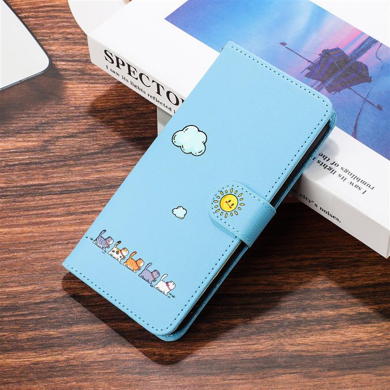 Suitable for Apple 16 Pro Max Phone Case, iPhone 15 Leather Case, Cartoon Painted Case, Flip Cover with Card Slot, 14 Protective Case