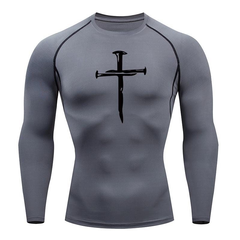 Christian Workout Compression Shirts Graphic Long Sleeve Rash Guard Athletic Quick Dry Tees Tops Mens Gym Undershirts Baselayers