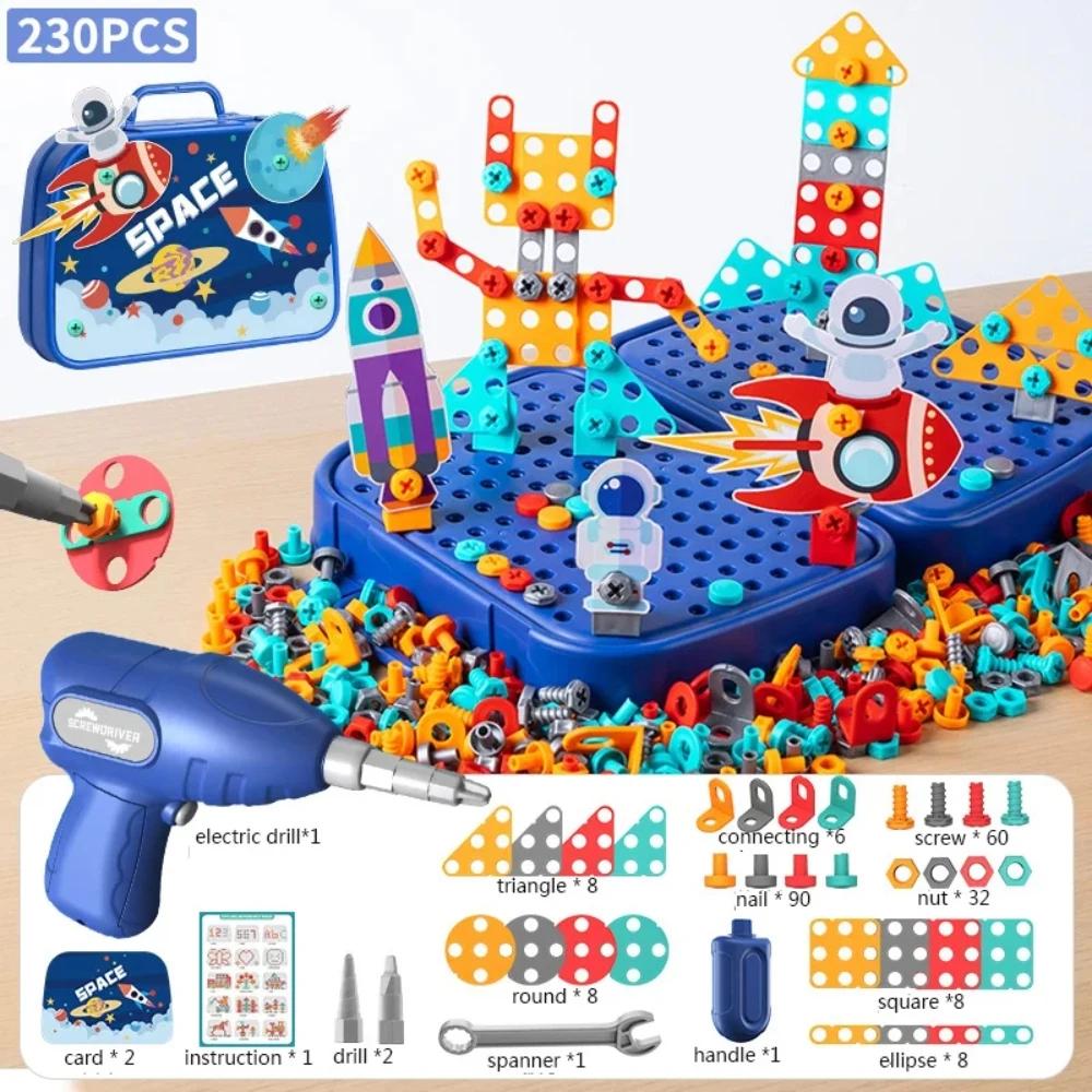 450Pcs Kids STEM Drill Set Creative Mosaic Puzzle Building Blocks Educational Engineering Kit with Screwdriver for Boys Girls