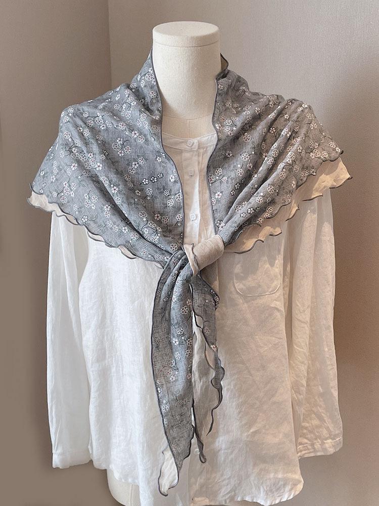 New Double-layer Pure Cotton Large Triangle Scarf Women's Japanese Literary and Flower Air-conditioned Room Shawl Small Floral