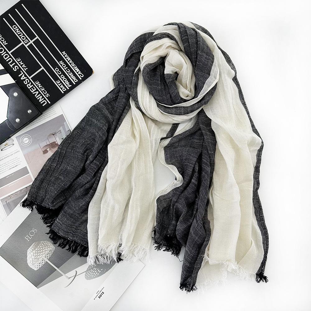 Autumn Winter Men's Scarf Cotton Linen Striped Scarves Long Soft Pashmina Wrap Male Accessories Short Tassel Bufanda