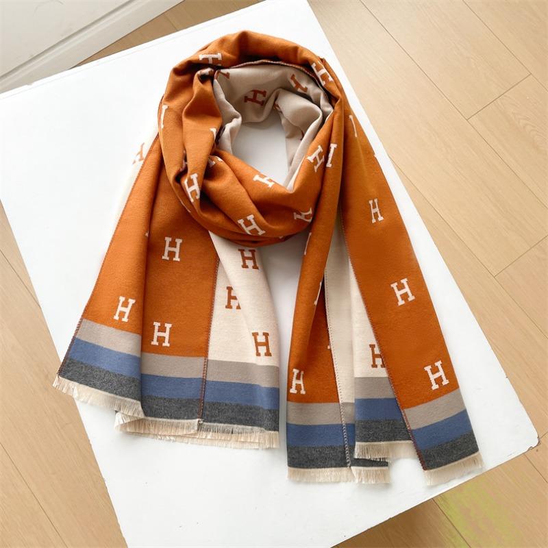 Scarf women's high-end sense versatile warm imitation cashmere shawl winter simple casual style letter business scarf dual-purpose