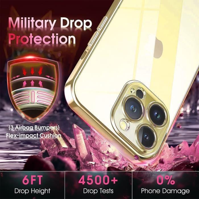 Case for iPhone 15 Pro Max, Transparent Silicone with Gold Edge Shockproof