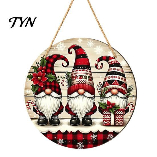 Xmas Door Hanger Christmas Wooden Hanging Sign, Gnome Snowman Angel Candle 2D Wood Plaque, Indoor Holiday Party Decor Vintage Wall for Home