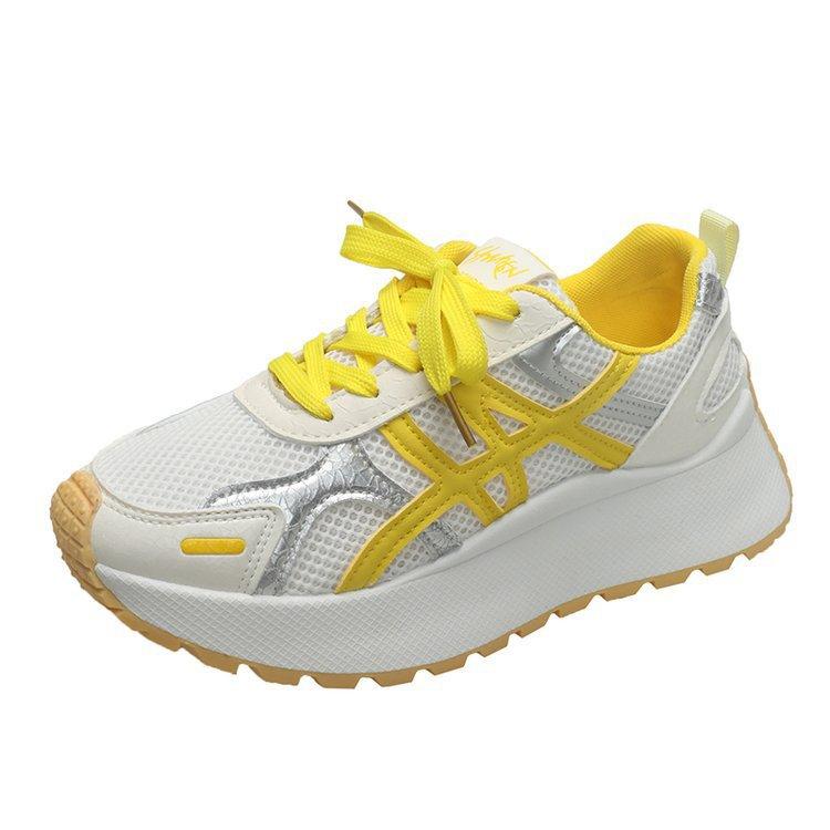 Fashion muffin dad shoes women's 2025 spring new heightening breathable casual white shoes silver mesh sneakers