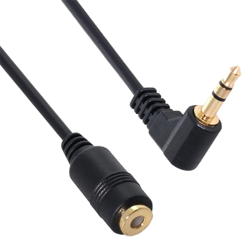 AQQUP 90 Degree Right Angle 3.5mm 3 Pole Audio Stereo Male to Female Extension Cable 10cm Black