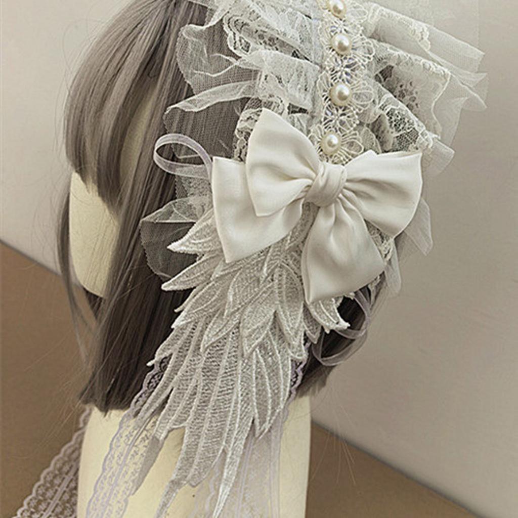 Gothic Punk Lace Bowknot Headband With Crosses Wing Designs Hair Accessory for Women Girls Cosplay Event Outfits
