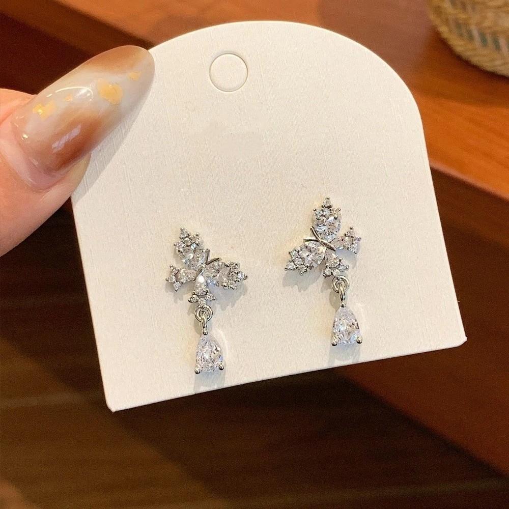 Crystal Butterfly Droplet Earrings Light Luxury Ladies' Ear Accessories Zircon Ear Stud  Wedding