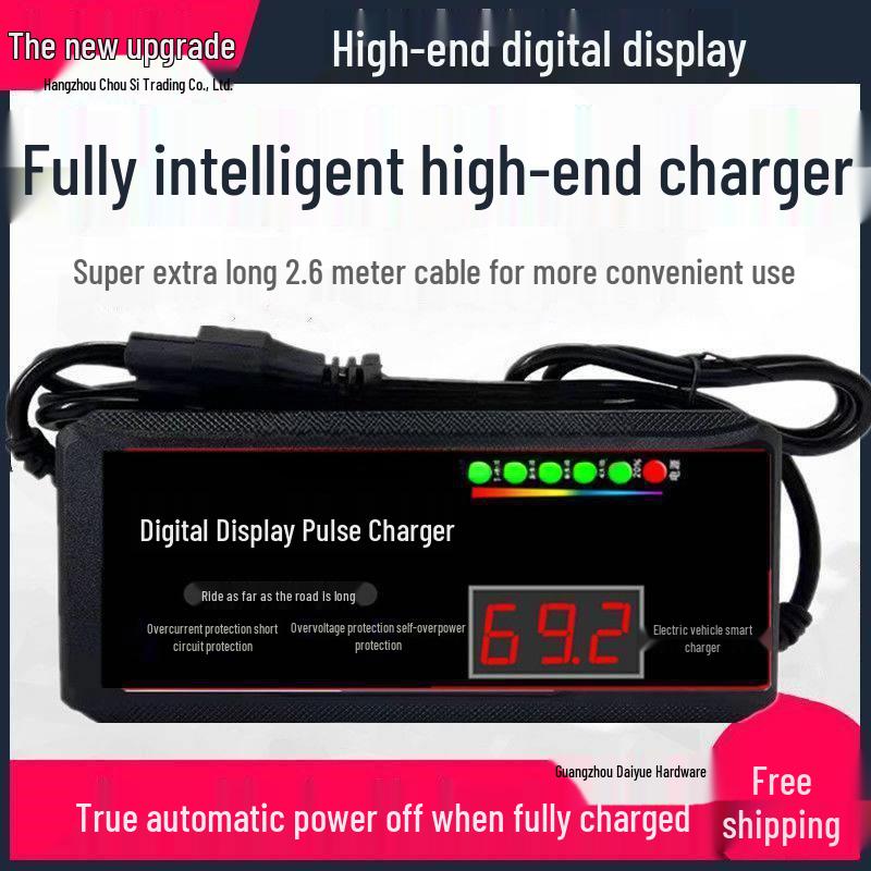 Digital Display Auto Power-Off Electric Bike Charger 48V/60V/72V 20AH for Two and Three-Wheel Vehicles
