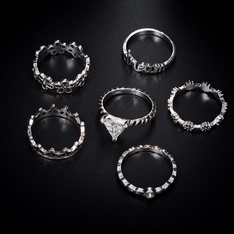 Creative Letter Dream Joint Ring Alloy Ancient Silver Plum Blossom Six-Piece Ring