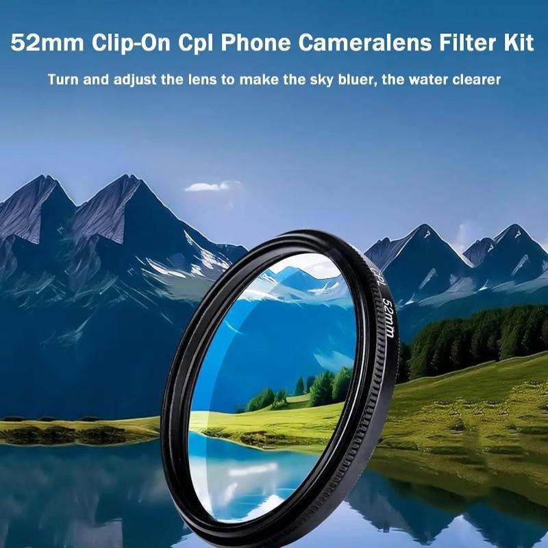 52/67Mm Clip On Phone Cpl Lens Filter Anti Glare Enhanced Color Saturation For Outdoor Landscape Photography Vlog Shooting