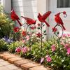 Outdoor Garden Bird Stakes Set of 4 Piece in Metal for Lawn and Soil Display, Red Yard Design for Front Yard Home Use with Bird Theme Across Home Yard