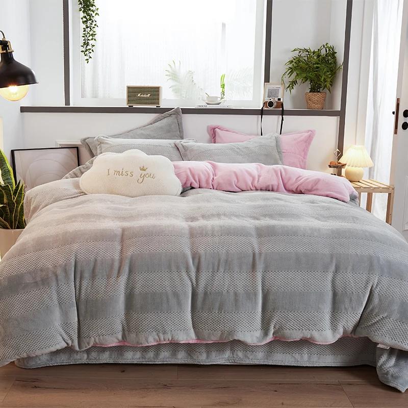Microfiber Quilt Cover Coral Fleece Super Warm Winter Thick Duvet Cover 210g Queen King Size Double Sided Velvet Bedding Set