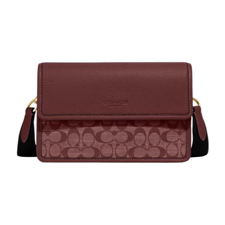 New COACH Turner Fabric With Cow Leather Shoulder Bag, Crossbody Bag Medium Women's Burgundy CH828-B4WN