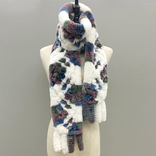 Natural Fur Scarf Fluffy Long Shawl Genuine Rex Rabbit Fur Hand Knitted Stylish Women Scarves In Winter Shawls 180cmx13cm