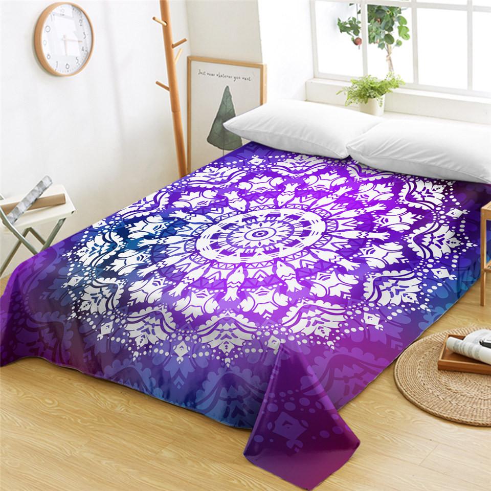 Bohemian Mandala Bed Sheet Boho Style Flat Sheet Colorful Ethnic Retro Floral Bed Linen Women King Queen Polyester Bedding Sheet