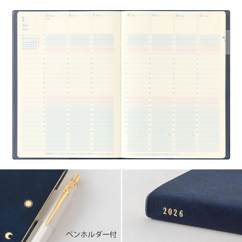 Midori the Length of the Navy 22398006 December "Feel Day" Planner, 2026, B6, Weekly, Blue, (Starts 2025)