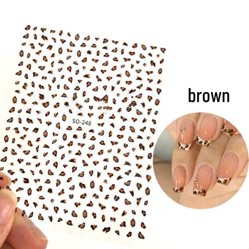 French Pink & Brown Leopard Nail Art Stickers: Autumn Caramel & Winter Cat Eye Design
