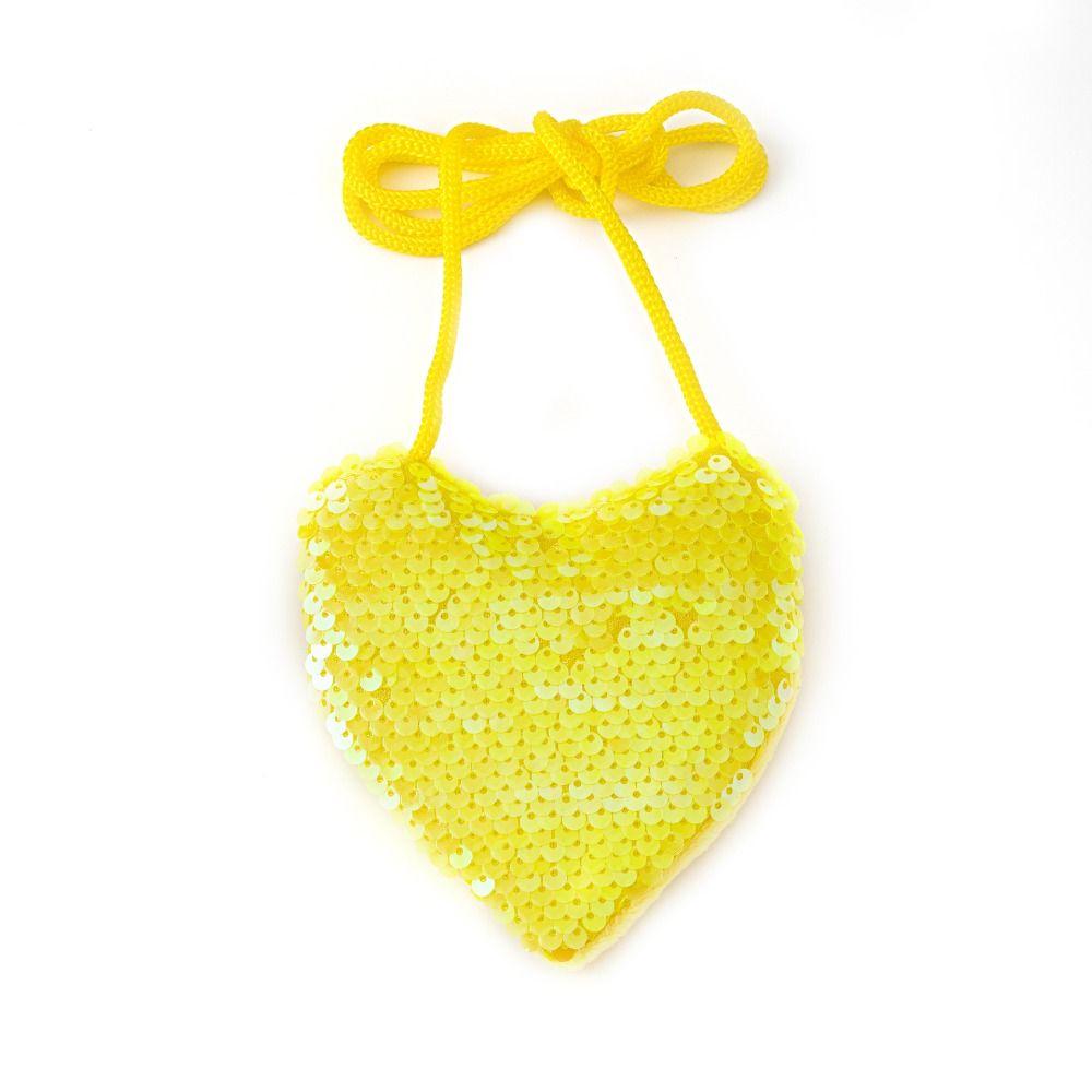 Fashion Mini Cute Kids Tote Bag Heart Shape Shoulder HandBags Kids Funny Shoulder Bag Shiny Decorative Sequin Bag жёлтый