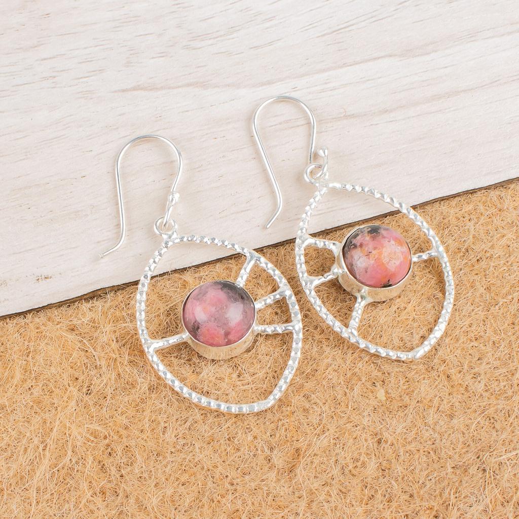 Black Rhodonite Gemstone 925 Sterling Silver Jewelry Handcrafted Earrings 2.00" EE-52-31