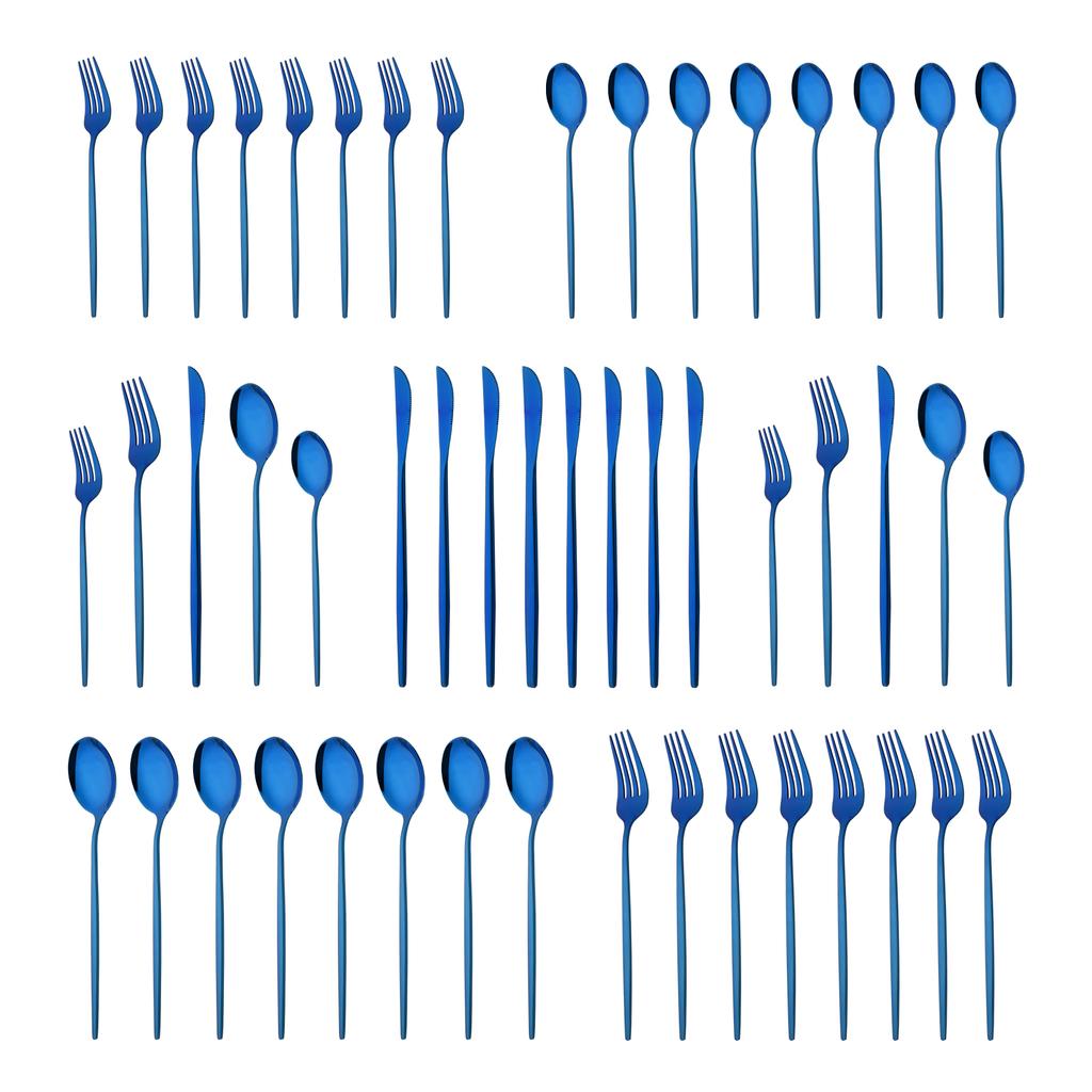 10People Black Silver Flatware Cutlery Set Knife Dessert Fork Spoon Dinnerware Stainless Steel Tableware Set Party Kitchen Tool