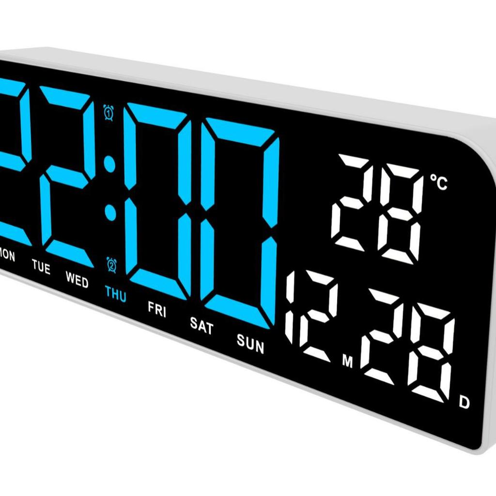Large LED Alarm Clock with Simple Design - Desktop or Wall Mountable