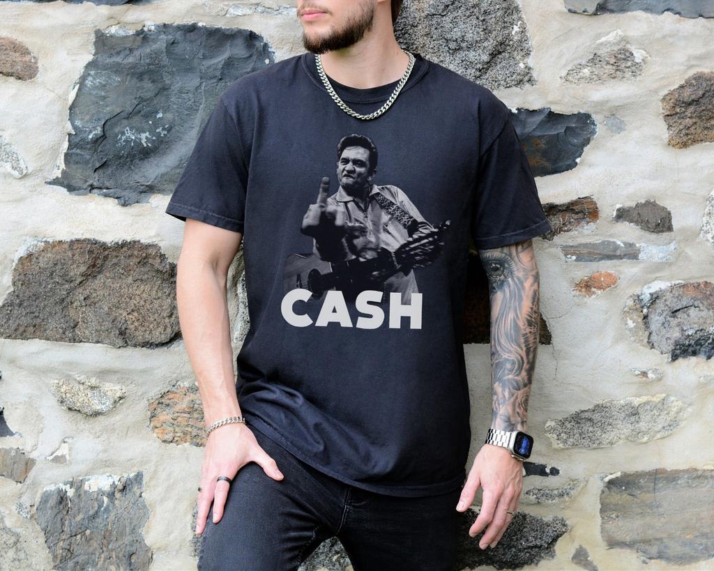 Unisex Shirt Cotton Oversize Large Size Johnny Cash Middle Finger T-Shirt Rock Band On Premium Comfort Colors 1717 Tee