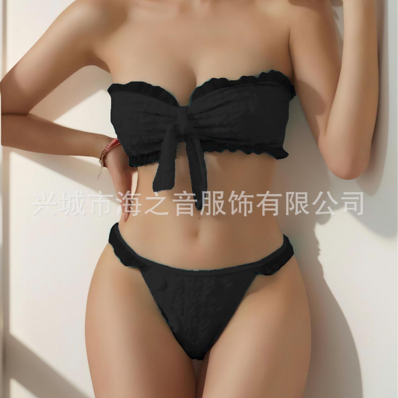 

New Quality Bikini Bikini European And American Bubble Cloth Split Suit Swimsuit Women S Bikini Swimsuit XL чорний
