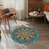 Crystal velvet carpetVibrant Mandala Round Mat- Blue Green Orange Red Floral Pattern- Suitable for Home, Office, Bedroom or Cafe