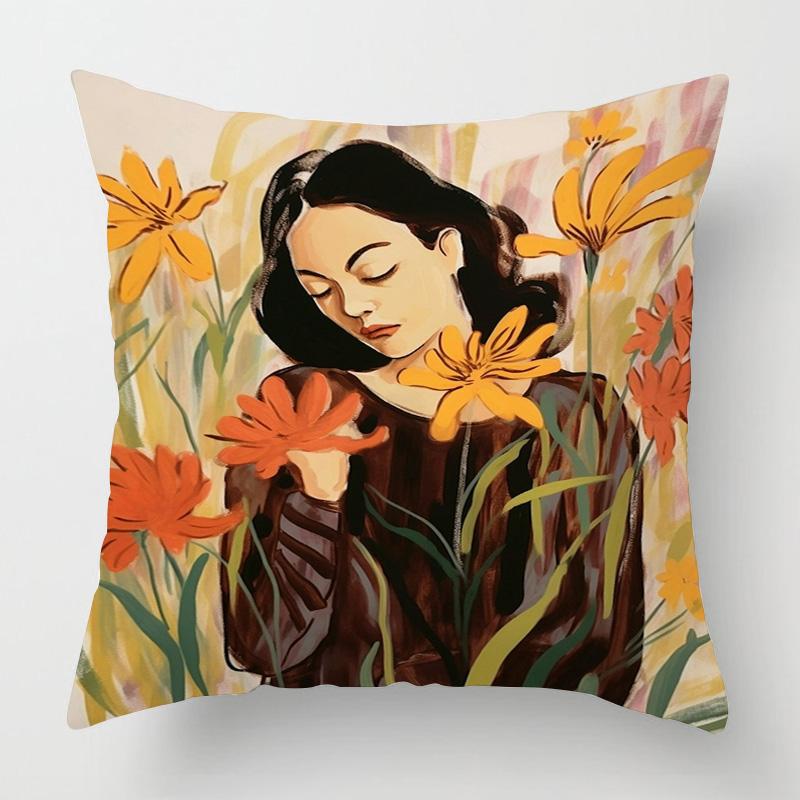 Vintage Figuren Illustrations Kissenbezug 45x 45cm Schlafzimmer Sofa Dekokissenbezug Vier Jahreszeiten Universal Vielfalt optional