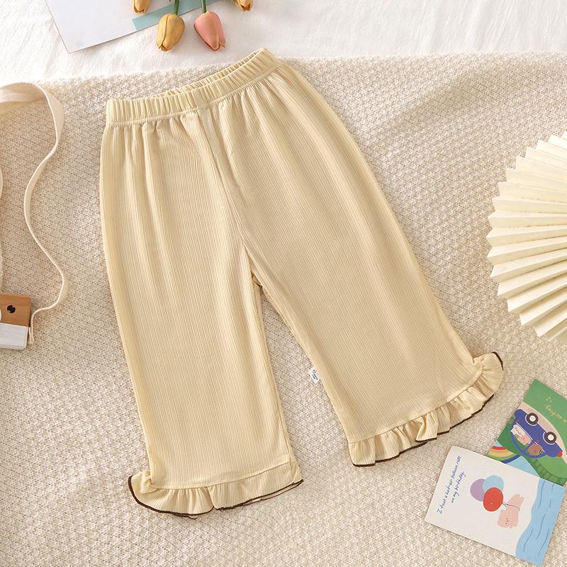 Girls' Bell Bottom Pants Summer Children's Ice Silk Wide Leg Pants Ruffled Casual Pants