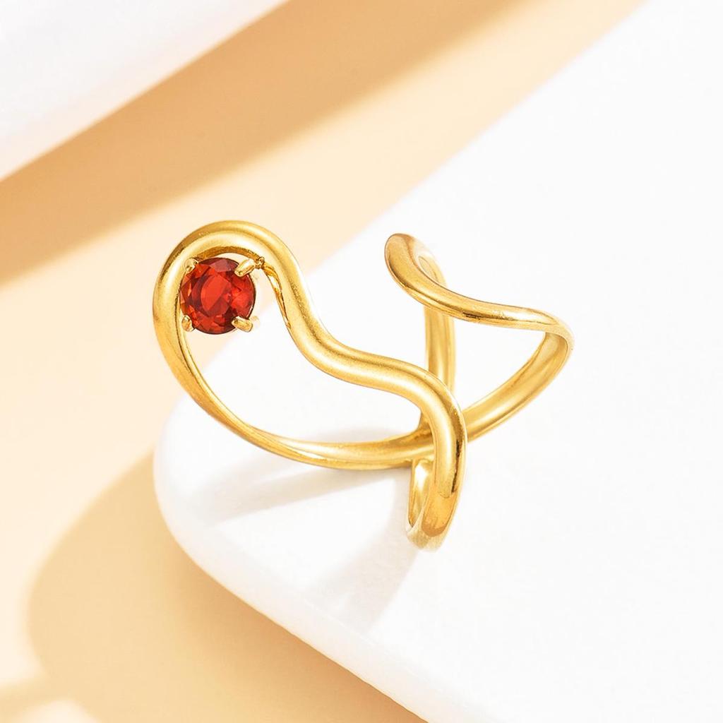 Elegant Geometric Stainless Steel Ring with Colored Zircon Inlay for Women