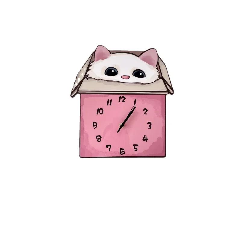 Kawaii Cartoon Cat Clock - Noiseless Acrylic Wall Decor for Bedroom & Kids Room