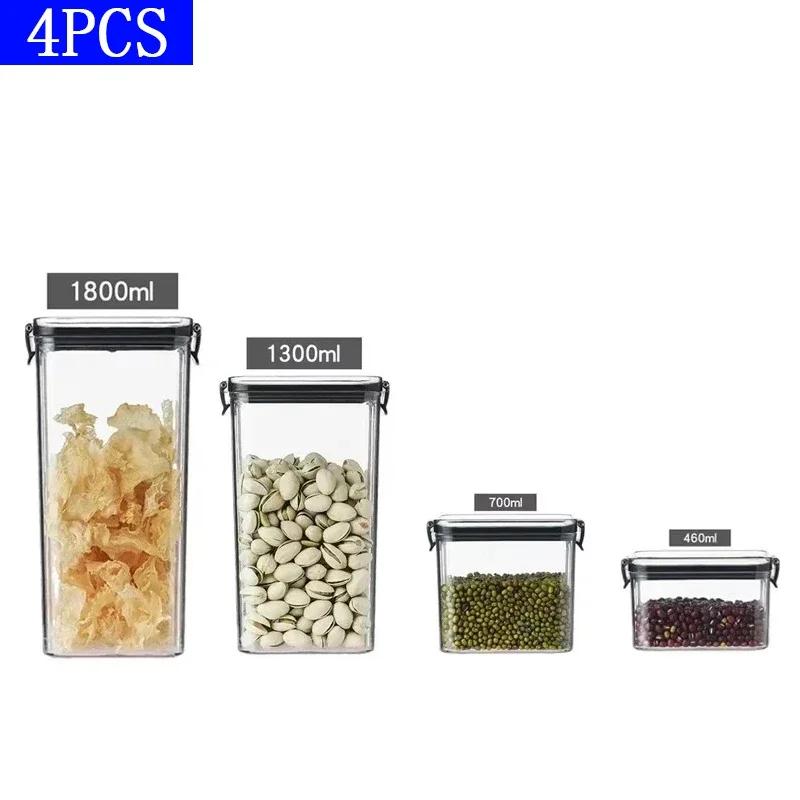 460/700/950/1300/1800ml Tjock Förseglad Förvaringstank Transparent Fyrkantig Förvaringslåda för Torkad Frukt Kök Spannmålsförvaringsburk Behållare