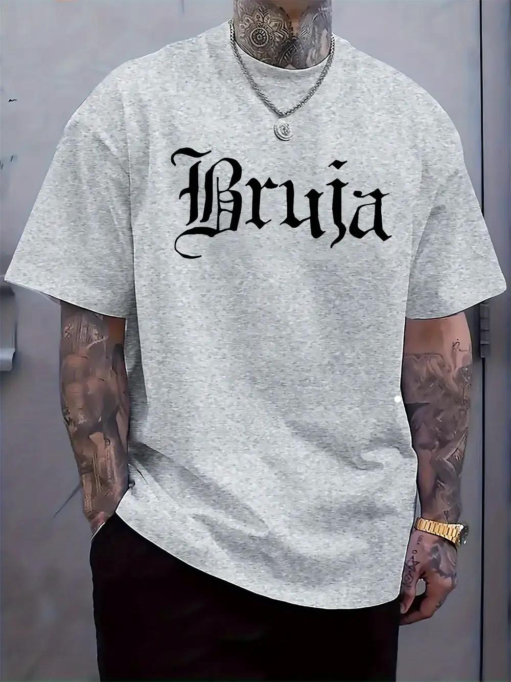 Gothic Brüja Graphic Tee - Black Casual Crew Neck Short Sleeve T-shirt with Intricate Tattoo Design XXL