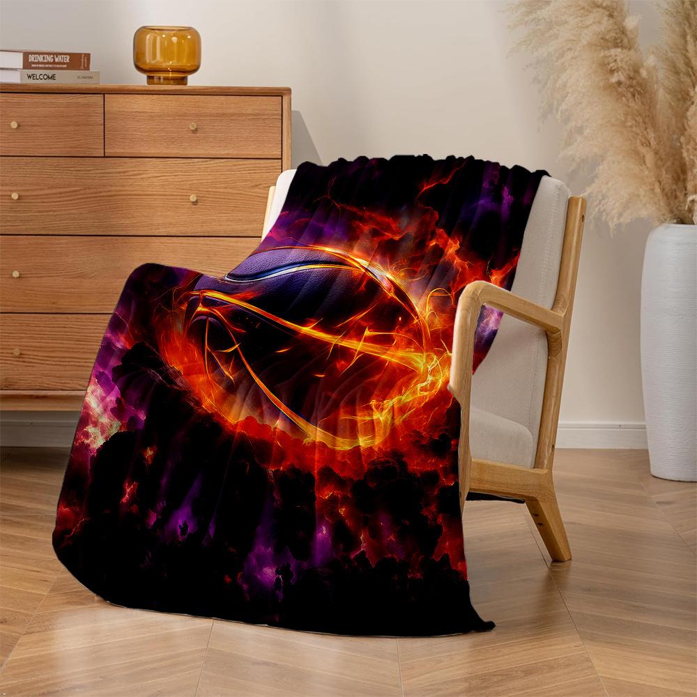 1pc Flame Basketball Print Blanket - Heavy-Duty Plush Flocked Bedspread with Black Purple Golden Grey Green Orange Yellow White