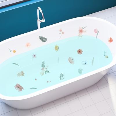 6pcs/Set, Non-Slip Bathtub Stickers, Fresh Floral And Botanical Patterns, Bathroom Stickers, Waterproof Frosted Plastic Tub Decals
