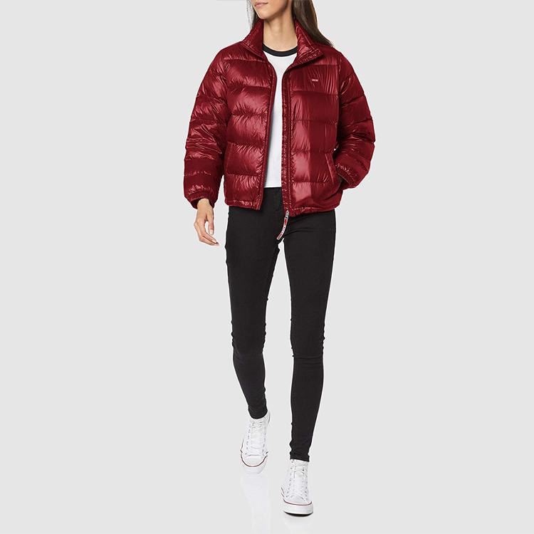 Levis Shiny Zipper Stand Collar Long Sleeve Down Jacket Women Outerwear Red 79590-0003