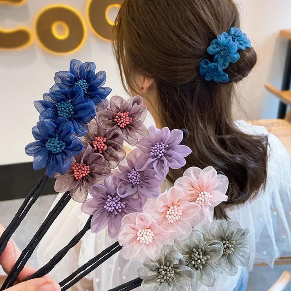 New Hair Coiler Female Flower Ball Head Lazy Hair Coil Artifact Net Celebrity Pearl Korean Headdress Hair Accessories