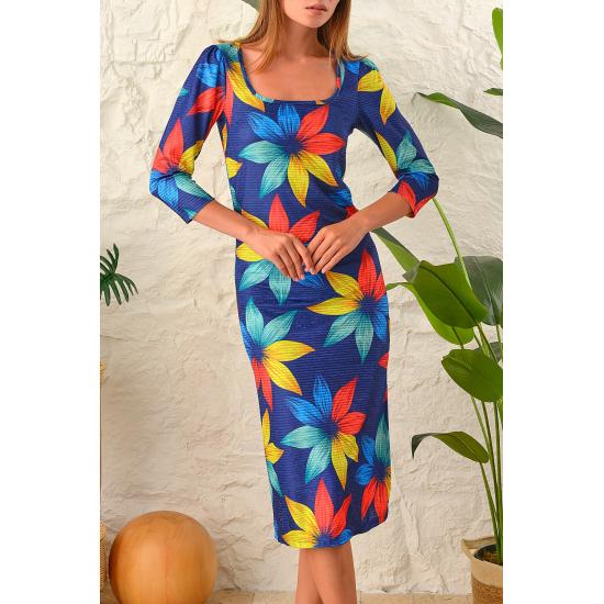 

Бархатное платье-карандаш в длинную полоску с цифровым принтом и жемчужным принтом L индиго