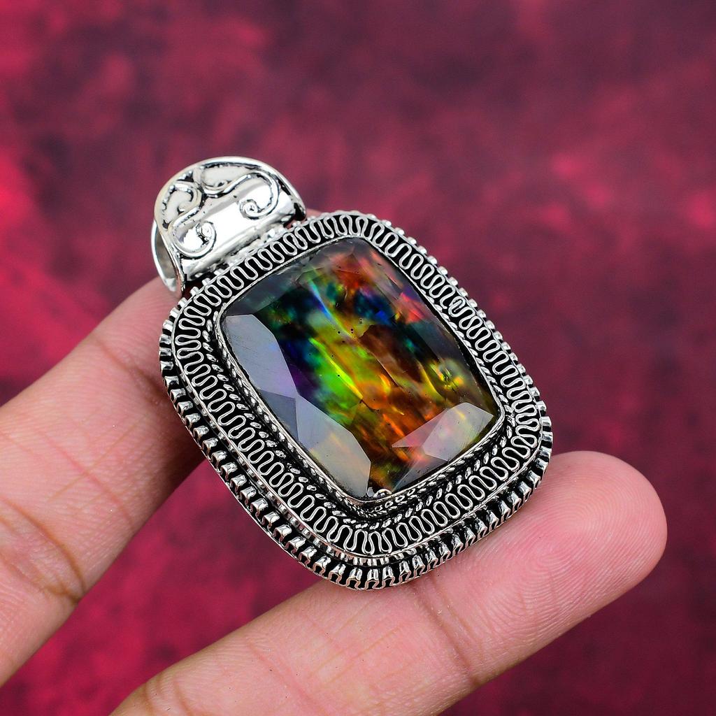 Ammolit Anhänger Edelstein Handgefertigter Schmuck, 925 Sterling Silber Anhänger, Geschenk für Frau Schmuck