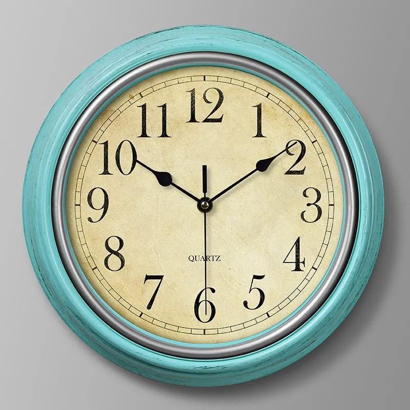 European Clocks Wall Clock Retro Living Room Mute Wall Hanging Clock Round Atmosphere Quartz Clock Watch Home Decoration