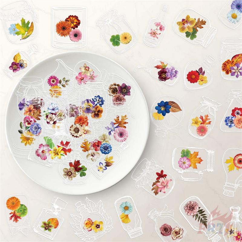 50Pcs/Set Ins Bottle Flowers PET Stickers Waterproof DIY Fashion Doodle Decals Stickers
