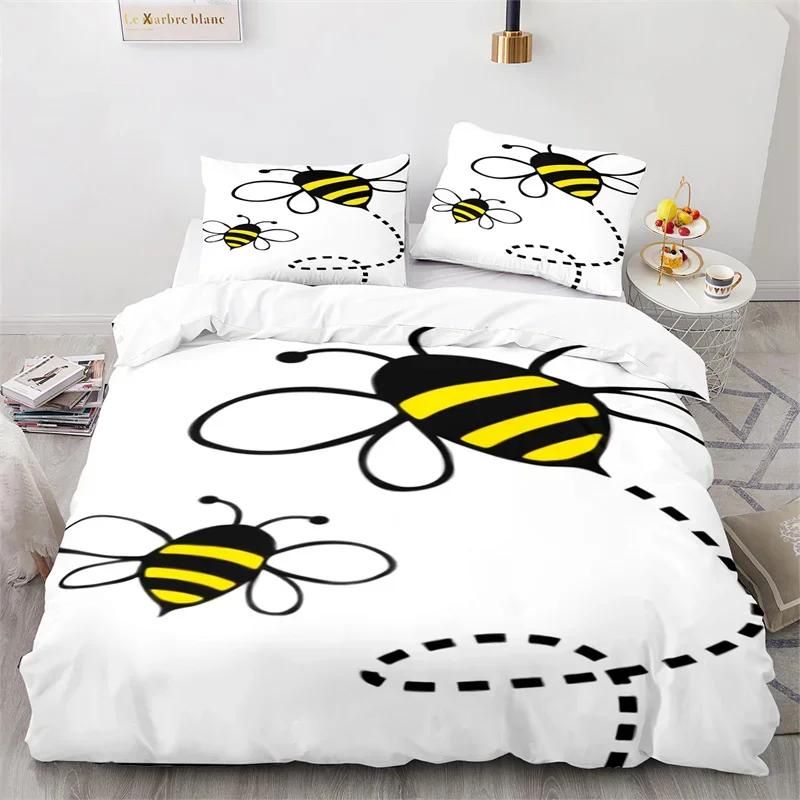 Cartoon Bee Duvet Cover Insect Honeybee Bedding Set Microfiber Wild Animal Comforter Cover King For Teens Boys Kawaii Home Decor