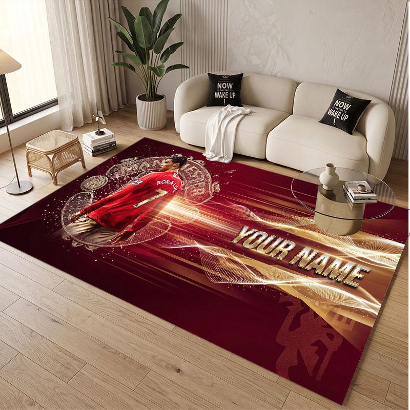 Custom Rug Cristiano Ronaldo Pattern Print Name Text Soft Non‑Slip Floor Carpet for Home Indoor Decoration