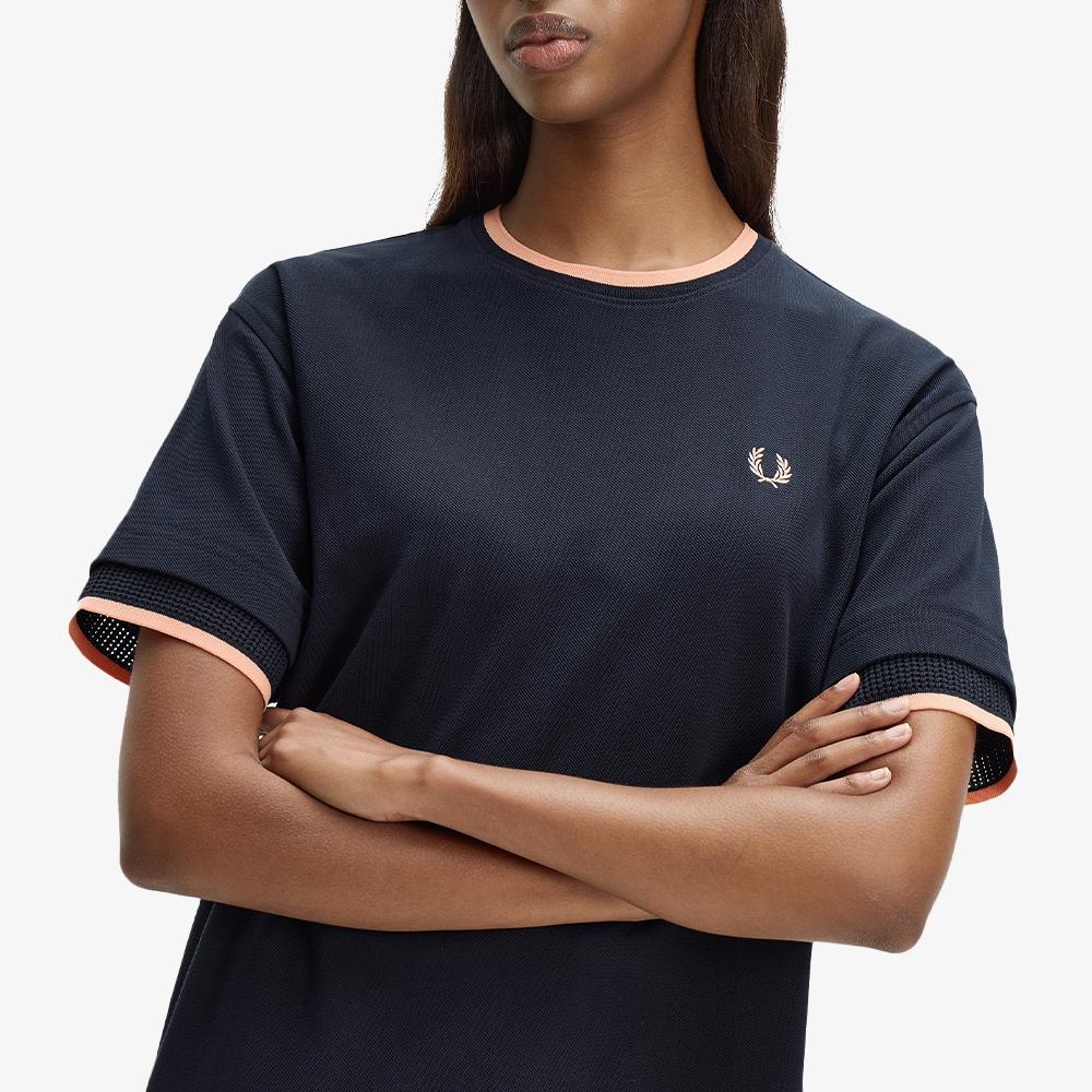 Fred Perry [Womens] Tipped Mesh Pique T-Shirt - Navy Afpf2612191-608