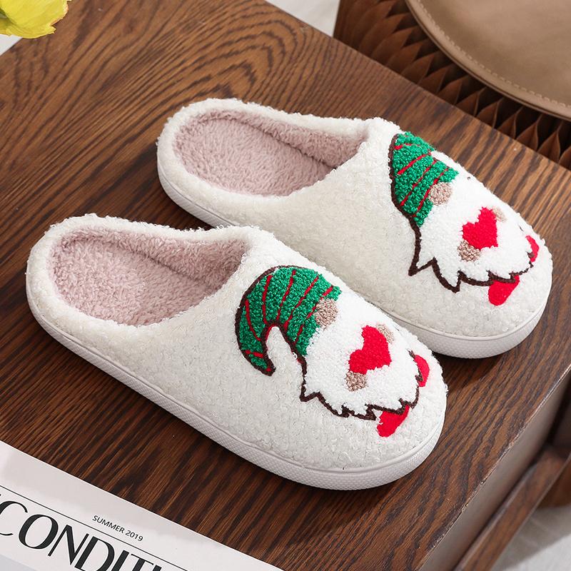 Fashion Winter Christmas Cartoon Dwarf Cotton Slippers for Women Mix Color Warm Plush Slides Woman Comfortable Non Slip House Shoes Lady