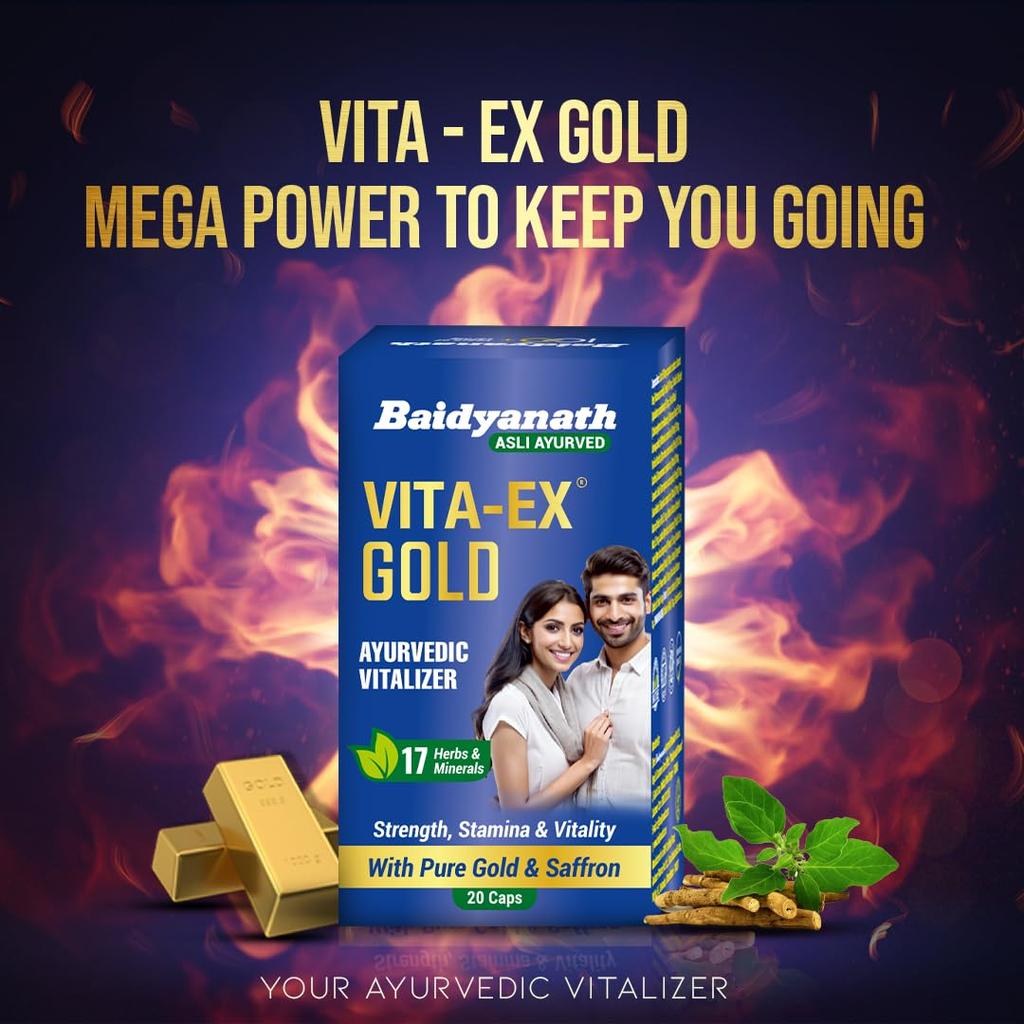 Baidyanath Vita Ex Gold 10 Capsules Pack of 1 for Strength Power Stamina Energy Boost Daily Use