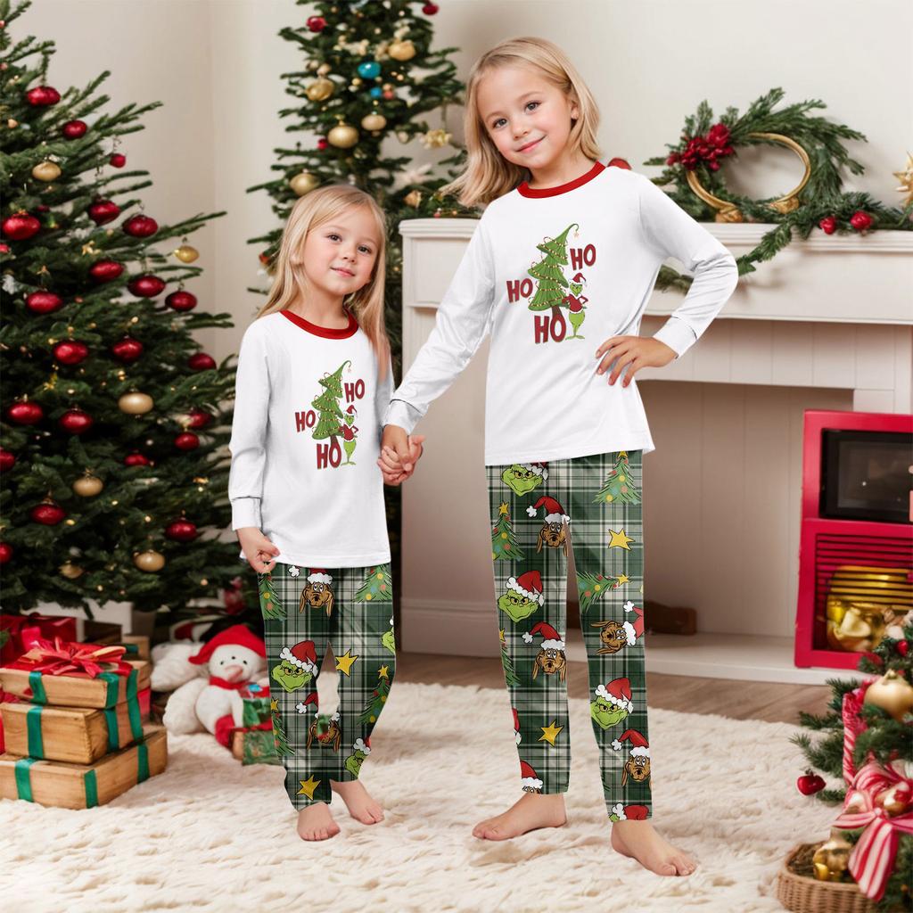 Christmas Print Cute Family Set Pajamas, Home Clothes, Family Set Long Sleeve Top Pants Set